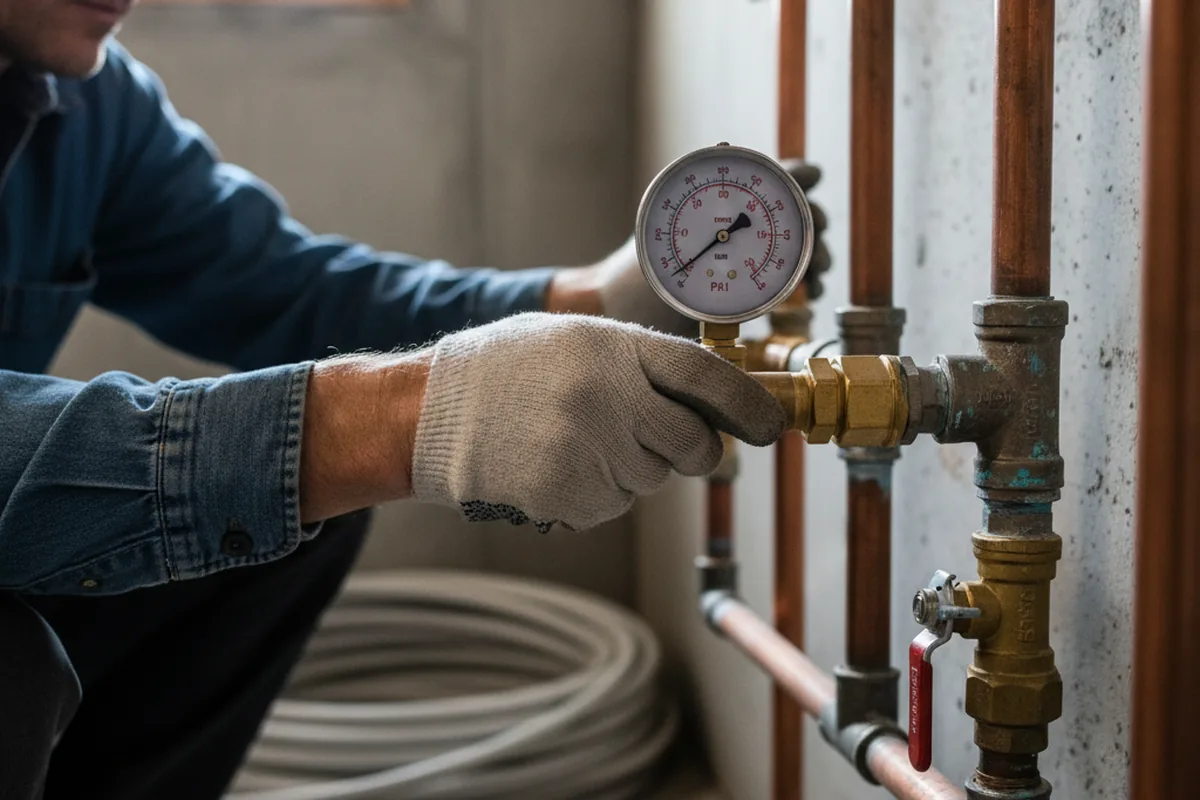 Pressure testing a repaired line during Water Line Repair in Kingsbury